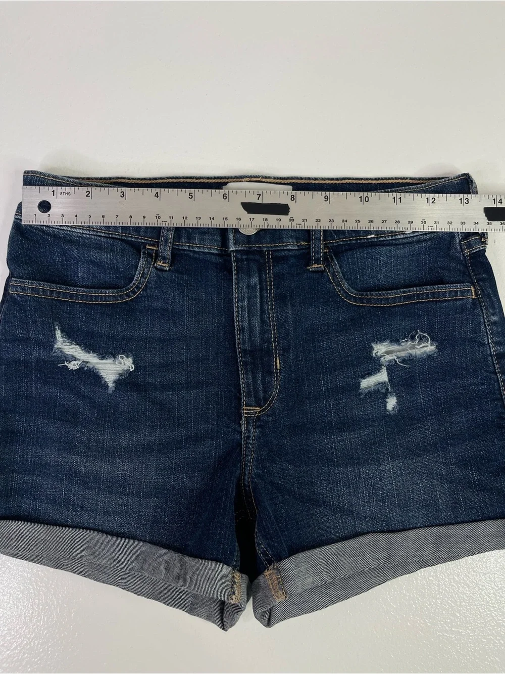 Abercrombie Kids High Rise Shortie Short Size 15/16 Dark Wash Distressed Cuffed